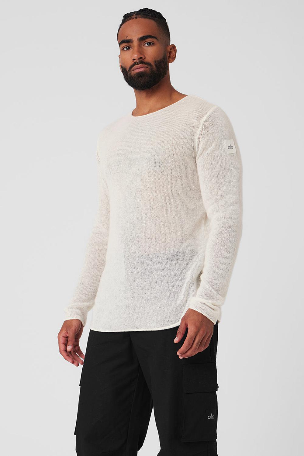 Ivory Men Alo Yoga Cashmere Reform Long Sleeve | Australia  98402-MIUB