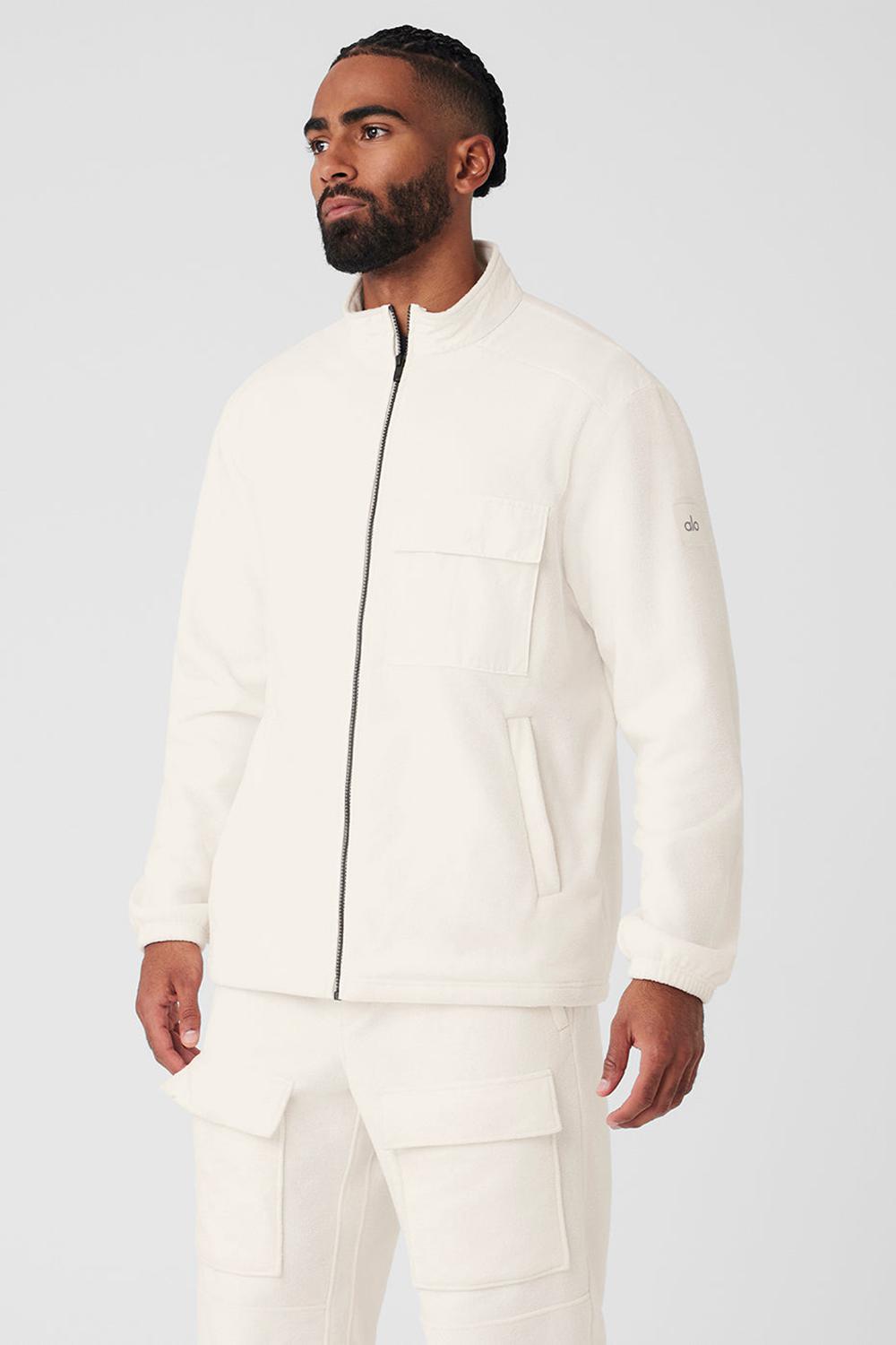Ivory Men Alo Yoga Polar Fleece Ridge Full Zip Jacket | Australia  60715-SMWU