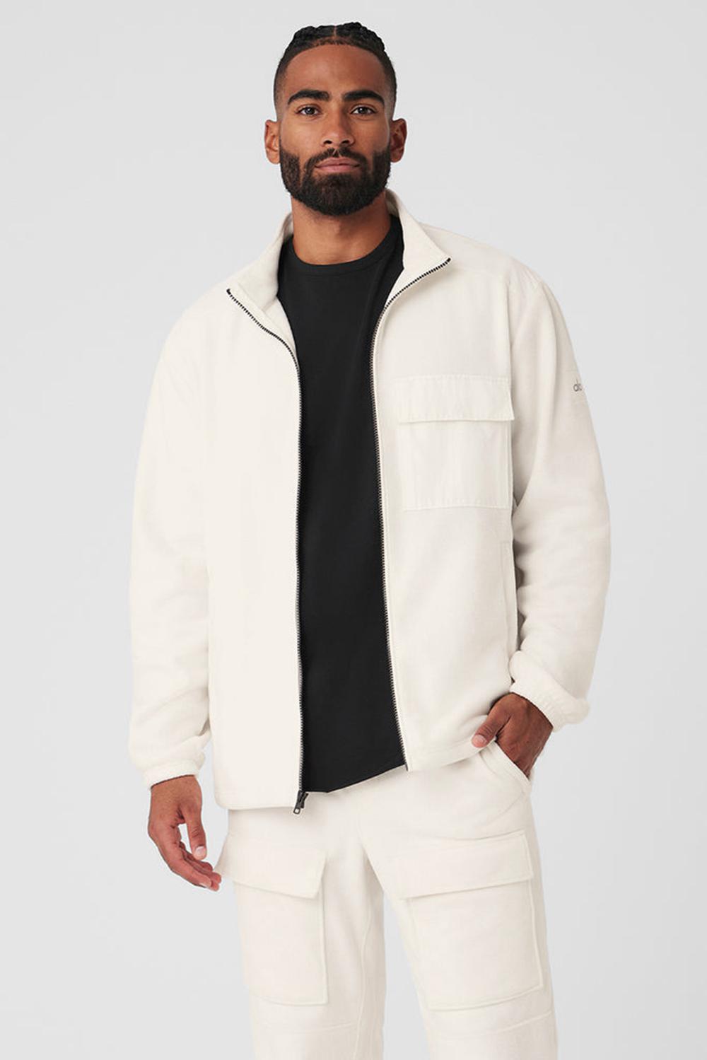 Ivory Men Alo Yoga Polar Fleece Ridge Full Zip Jacket | Australia  60715-SMWU