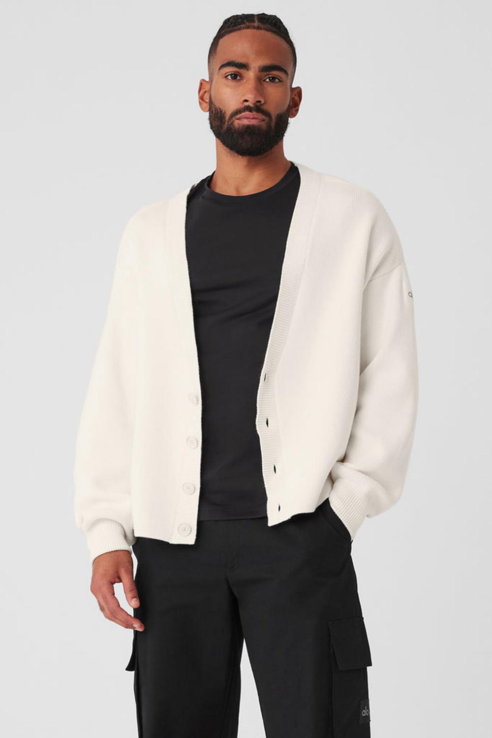 Ivory Men Alo Yoga Scholar Cardigan Sweater | Australia  74218-UQKG