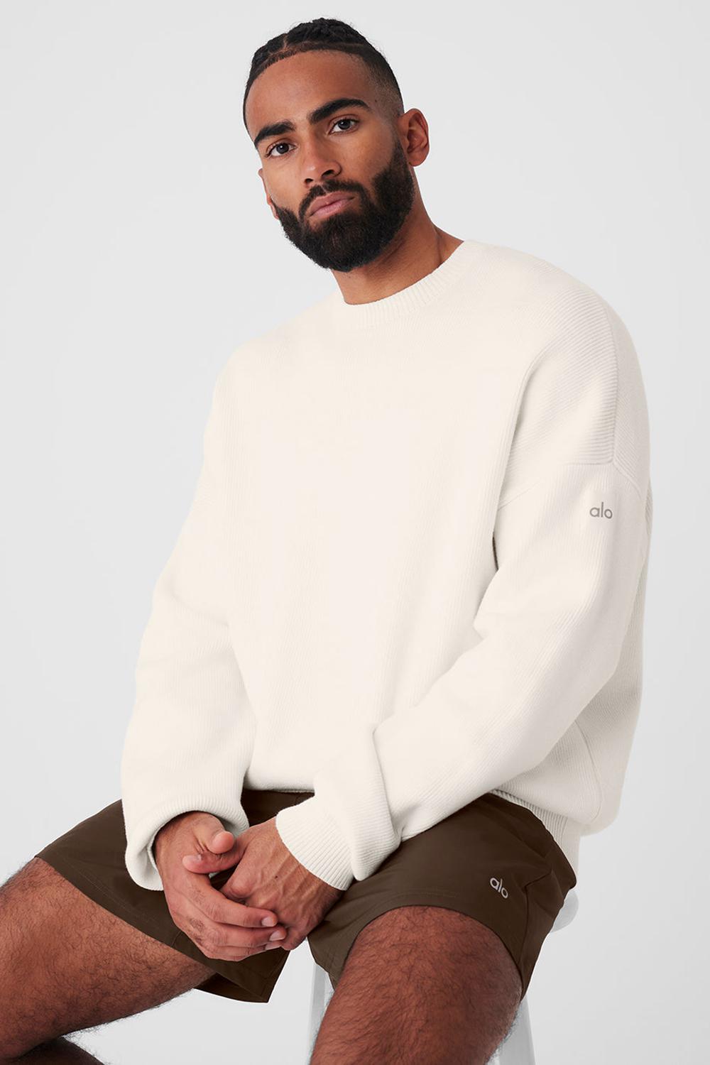 Ivory Men Alo Yoga Scholar Crew Neck Sweater | Australia  89735-ITWE