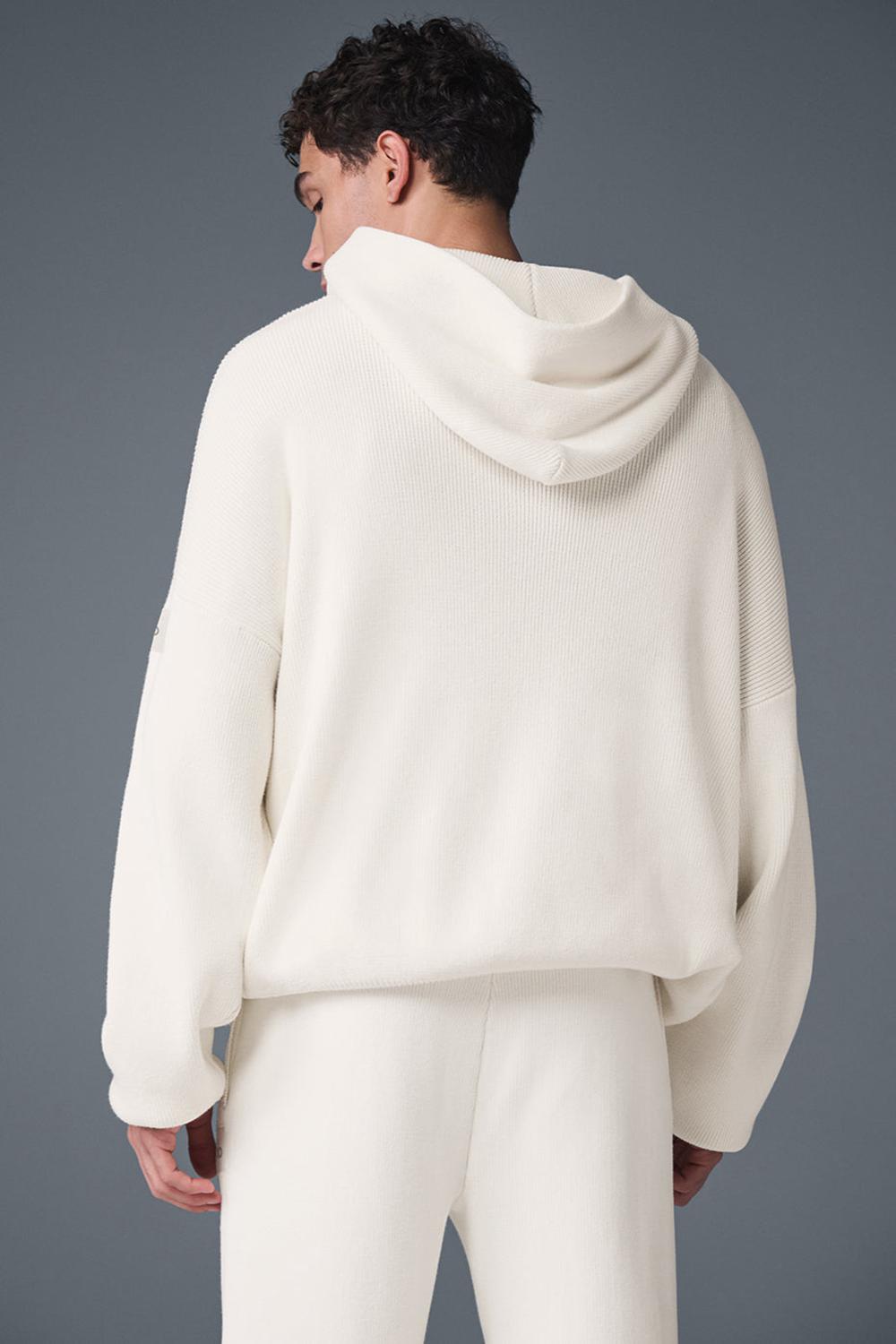 Ivory Men Alo Yoga Scholar Hooded Sweater | Australia  58207-JSGR