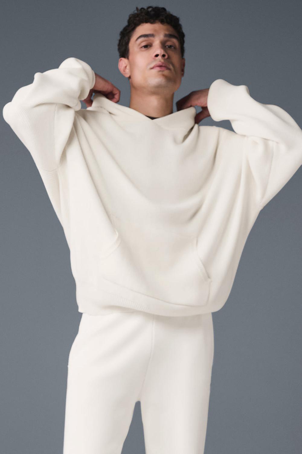 Ivory Men Alo Yoga Scholar Hooded Sweater | Australia  58207-JSGR