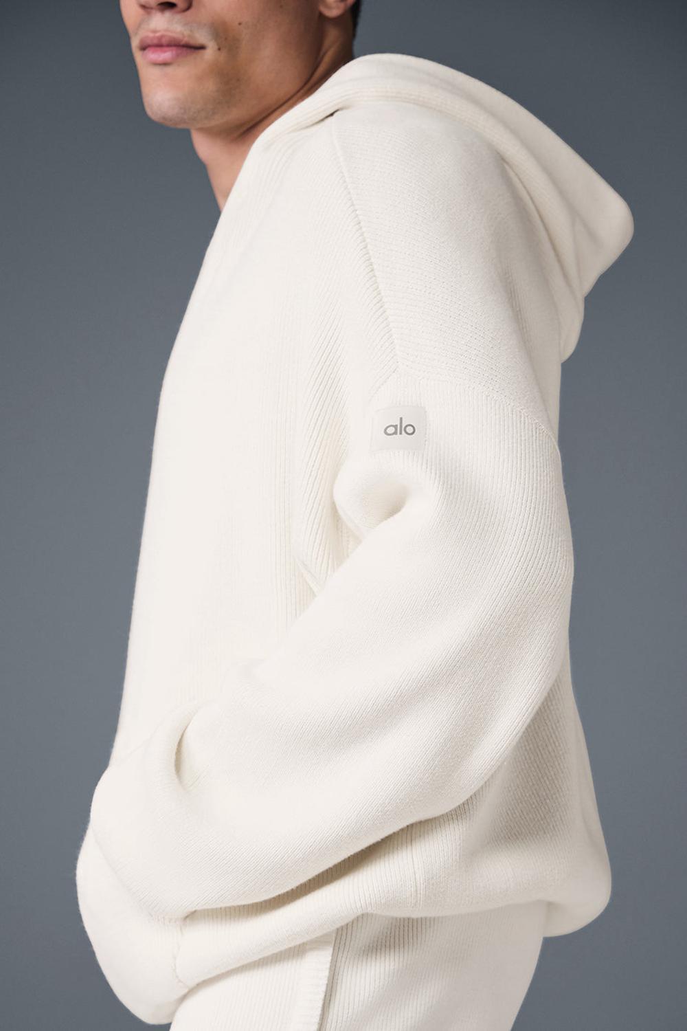 Ivory Men Alo Yoga Scholar Hooded Sweater | Australia  58207-JSGR
