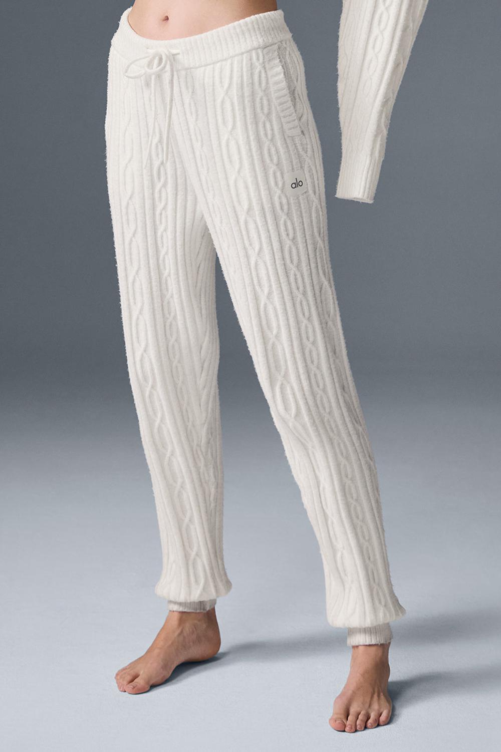 Ivory Women Alo Yoga Cable Knit Winter Bliss Pant | Australia  01465-ZVJR