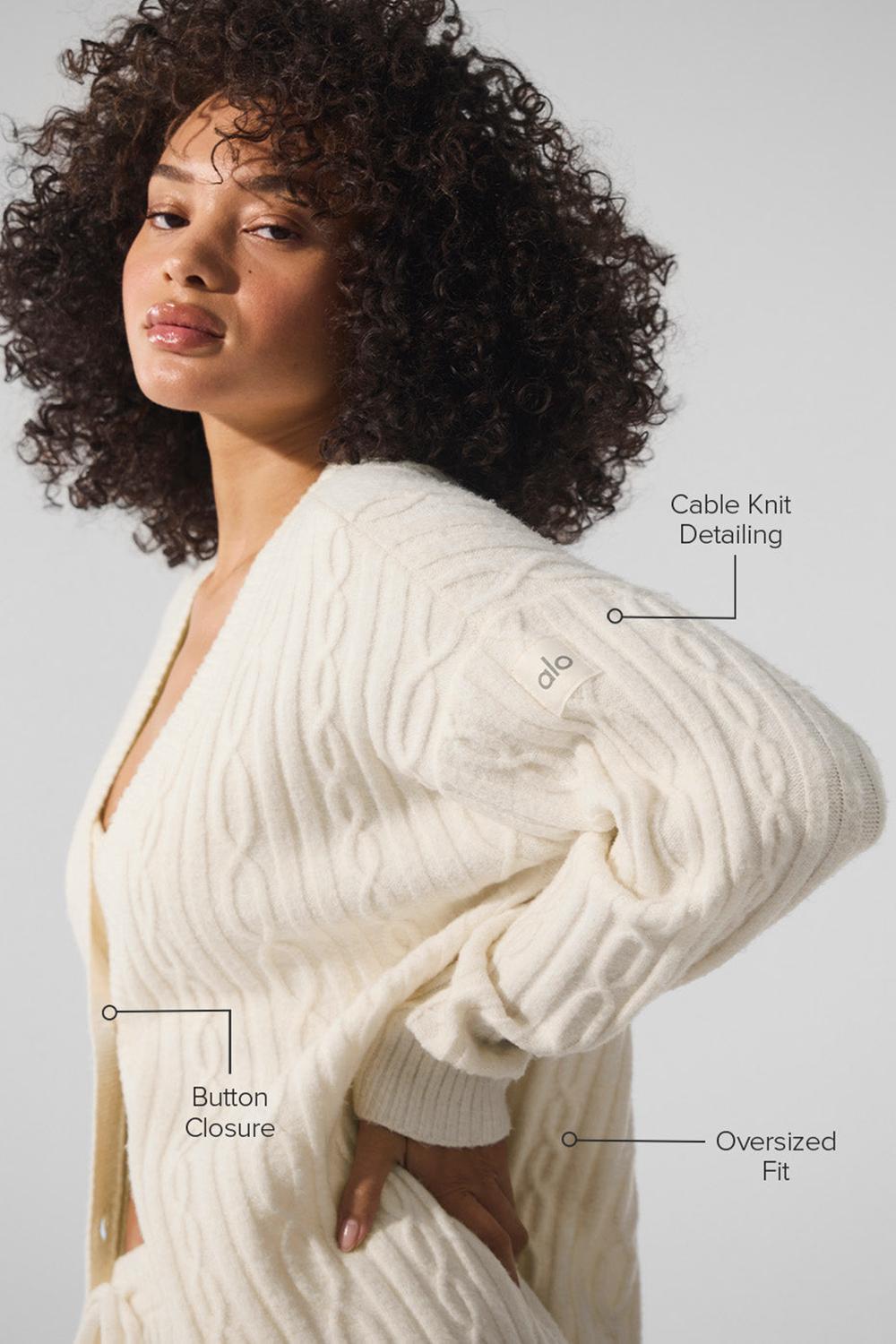 Ivory Women Alo Yoga Cable Knit Winter Bliss Cardigan | Australia  31785-MRNQ