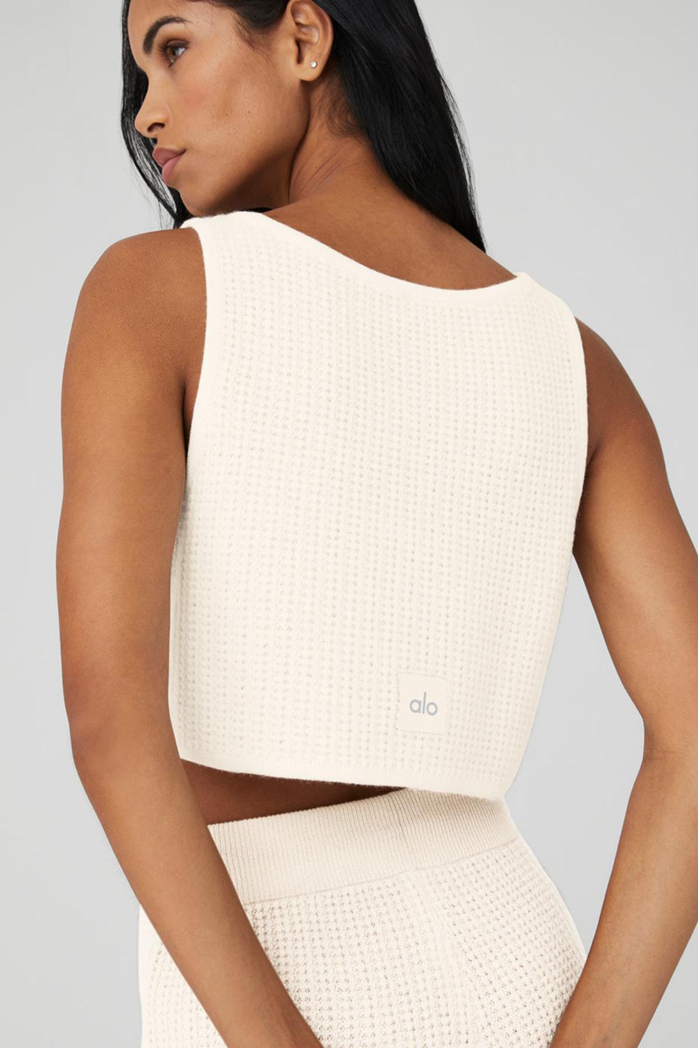 Ivory Women Alo Yoga Cashmere Plush Waffle Cropped Tank | Australia  96287-NQIX