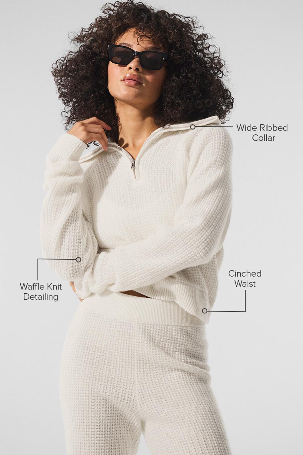 Ivory Women Alo Yoga Cashmere Plush Waffle 1/4 Zip Pullover | Australia  70429-TPBO