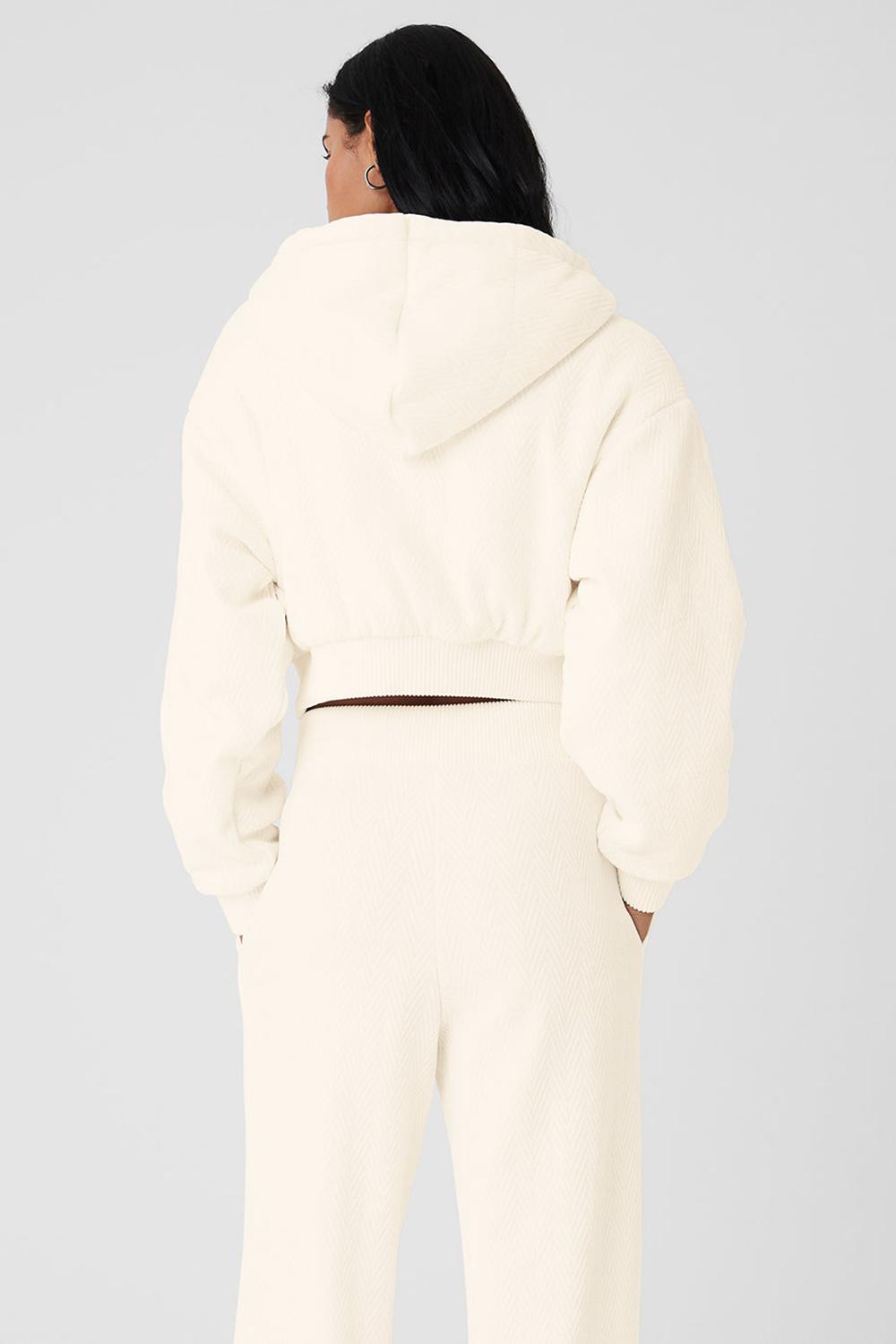 Ivory Women Alo Yoga Cropped Cozy Day Full Zip Jacket | Australia  43280-MBTC