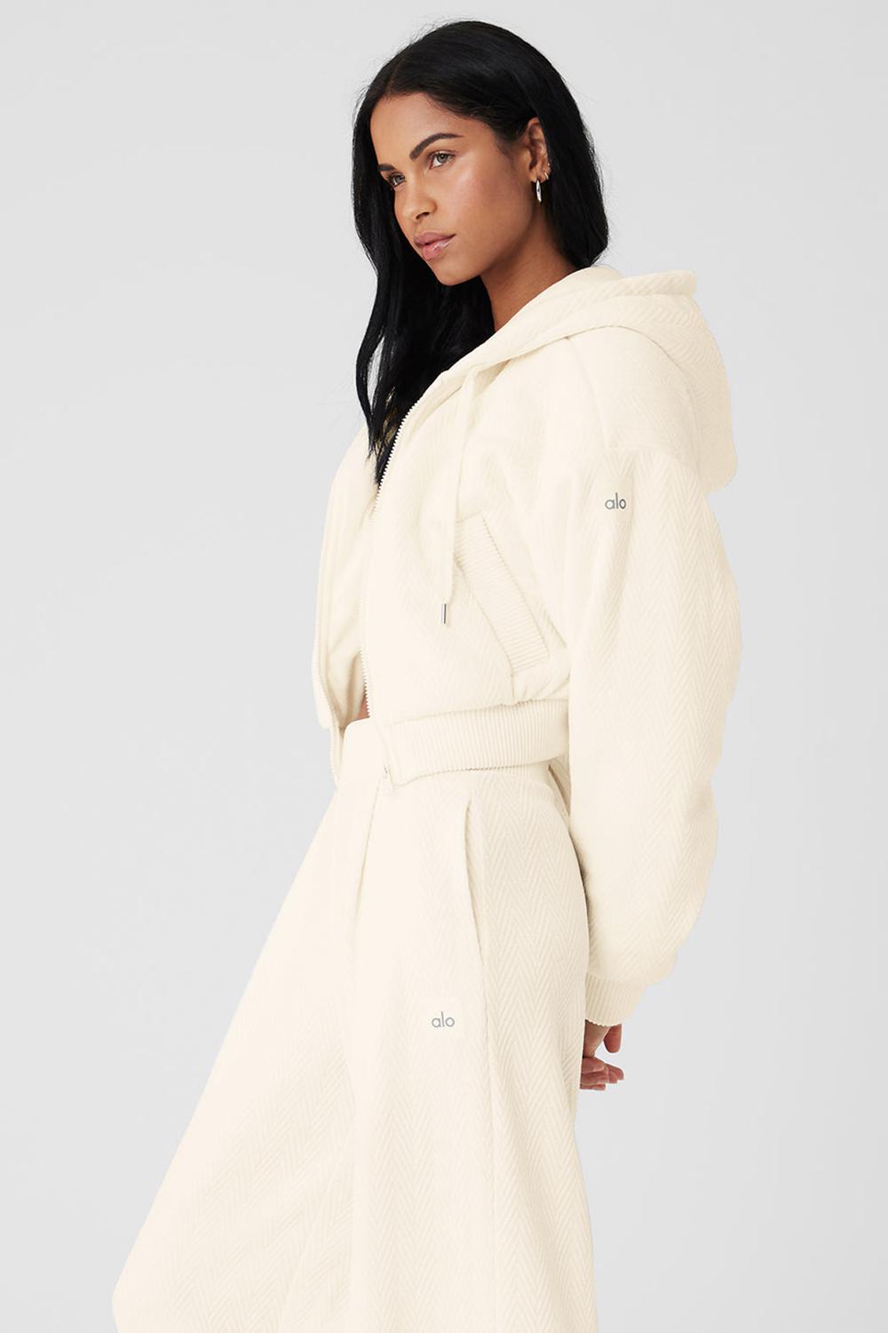 Ivory Women Alo Yoga Cropped Cozy Day Full Zip Jacket | Australia  43280-MBTC