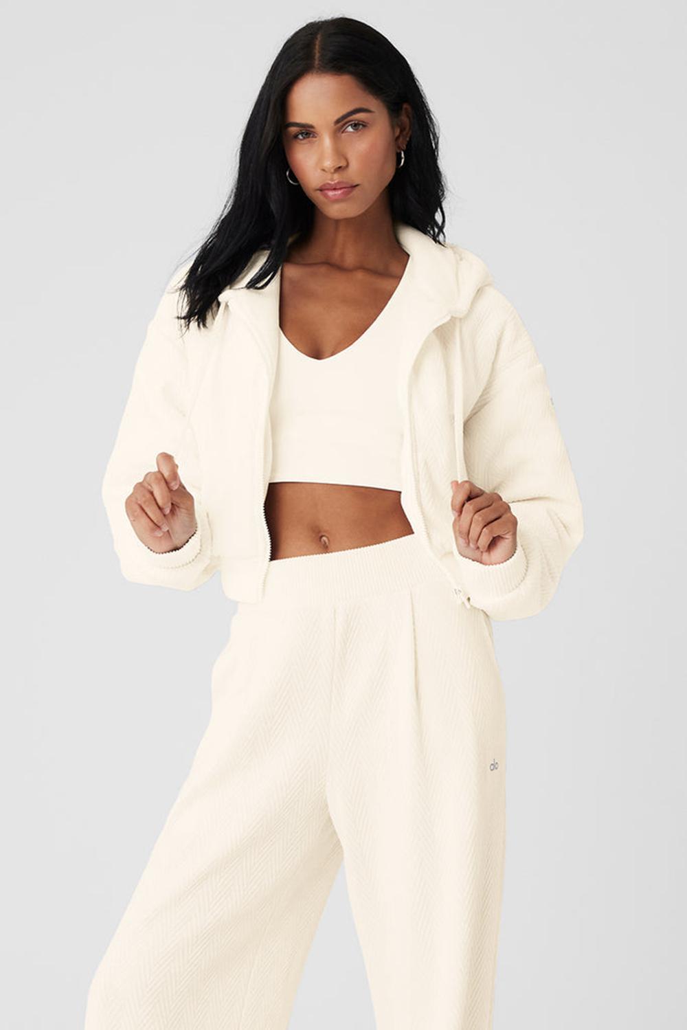 Ivory Women Alo Yoga Cropped Cozy Day Full Zip Jacket | Australia  43280-MBTC