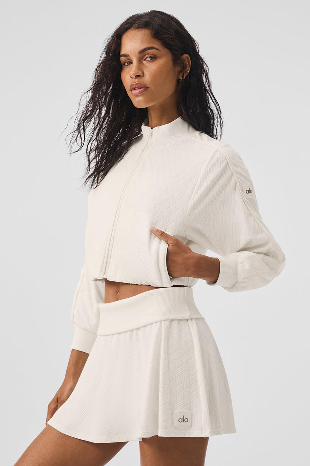Ivory Women Alo Yoga Cropped Doubles Only Full Zip Jacket | Australia  01926-GHQA