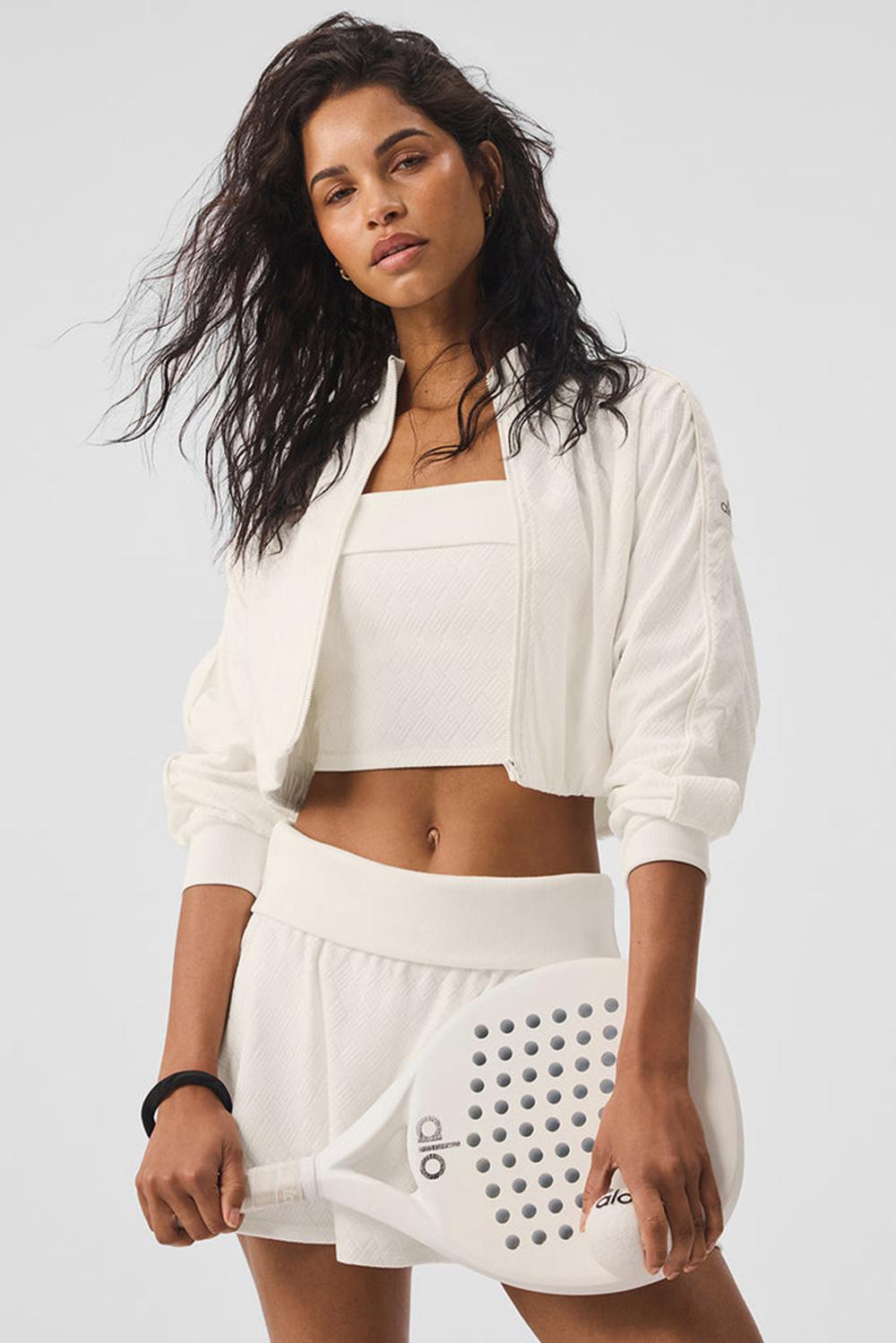 Ivory Women Alo Yoga Cropped Doubles Only Full Zip Jacket | Australia  01926-GHQA