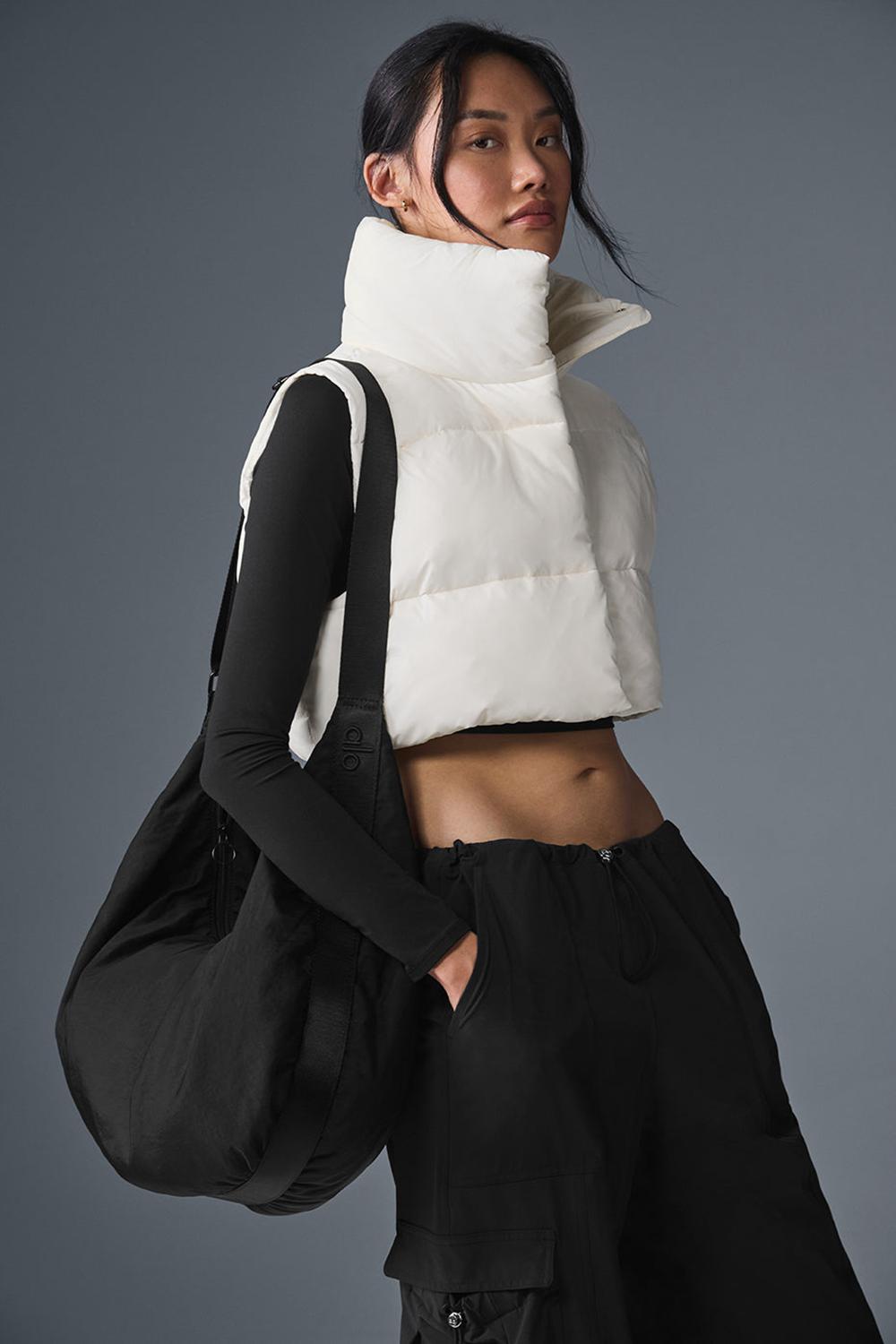 Ivory Women Alo Yoga Cropped Gold Rush Puffer Vest | Australia  69310-SEHF