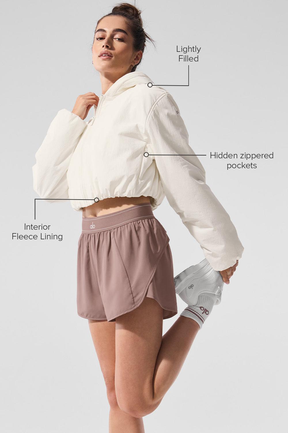 Ivory Women Alo Yoga Cropped Mountain Peak Full-Zip Hoodie | Australia  83214-VDQM