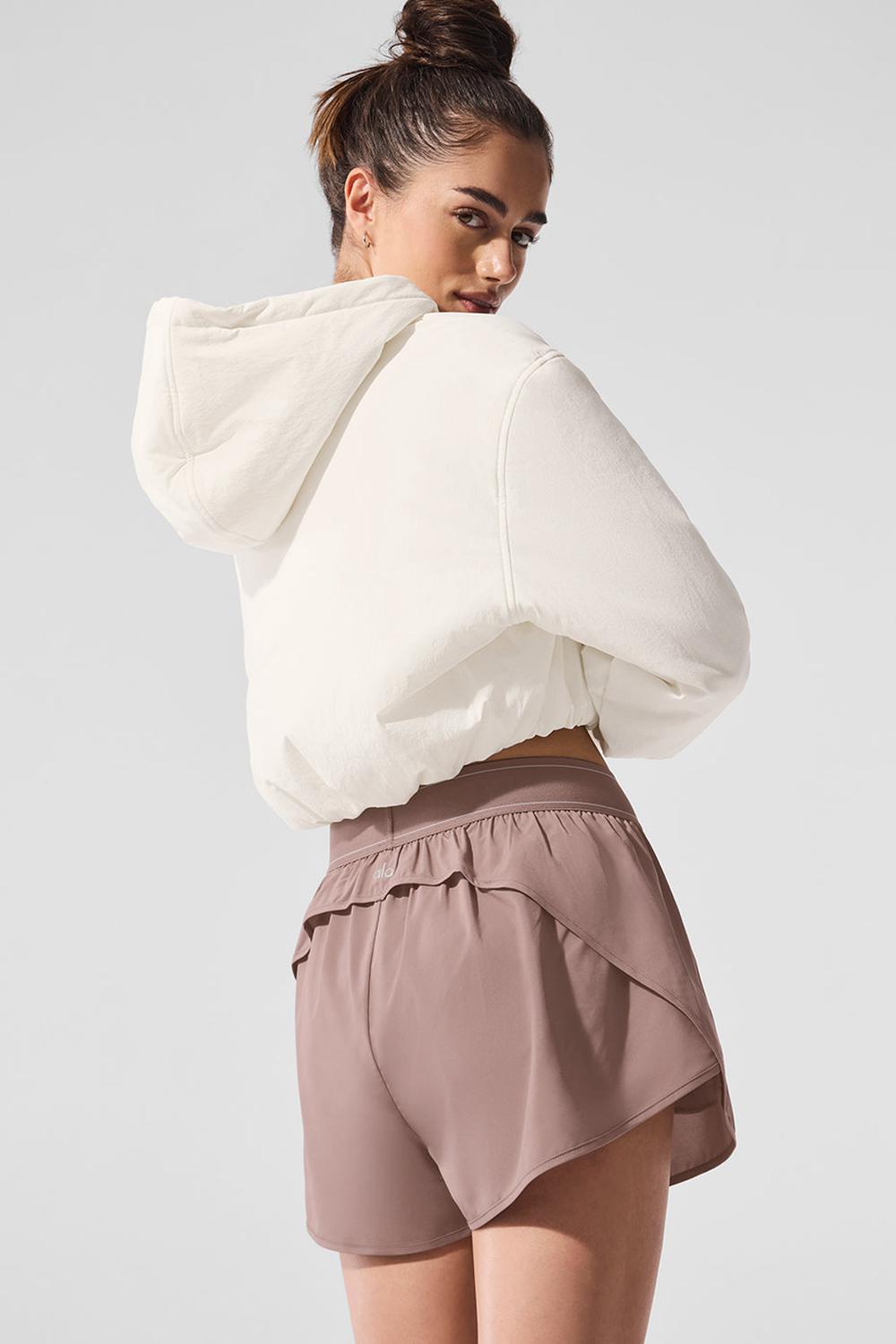 Ivory Women Alo Yoga Cropped Mountain Peak Full-Zip Hoodie | Australia  83214-VDQM