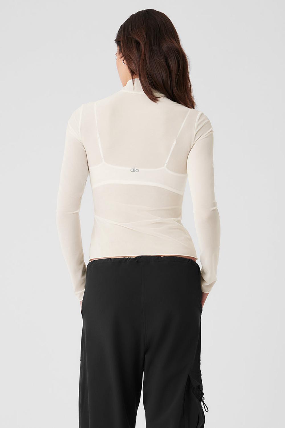 Ivory Women Alo Yoga Mesh Sheer Illusion Mock Neck Long Sleeve | Australia  62514-EWMR