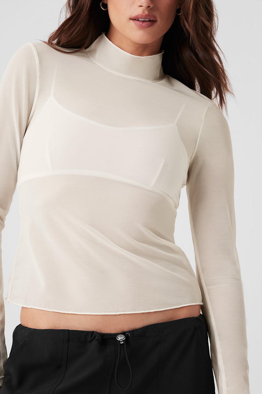Ivory Women Alo Yoga Mesh Sheer Illusion Mock Neck Long Sleeve | Australia  62514-EWMR