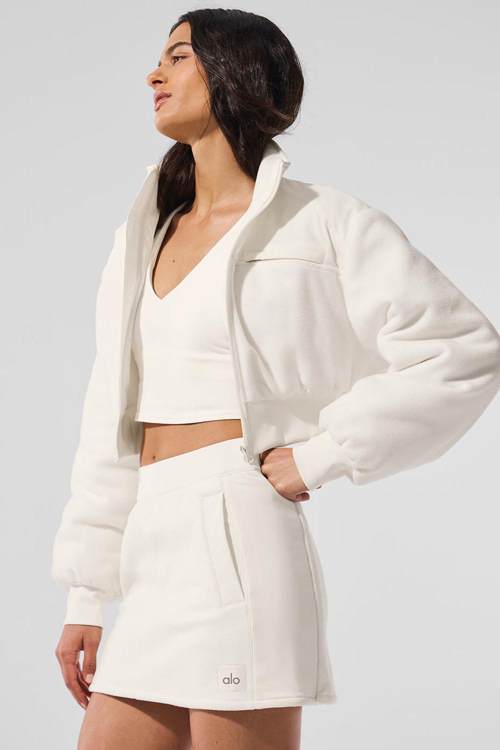 Ivory Women Alo Yoga Polar Fleece Cropped Wintry Mix Jacket | Australia  04826-LBQT