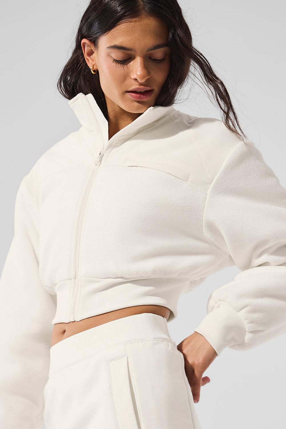 Ivory Women Alo Yoga Polar Fleece Cropped Wintry Mix Jacket | Australia  04826-LBQT
