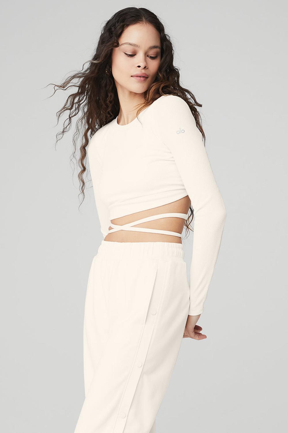Ivory Women Alo Yoga Ribbed Manifest Long Sleeve | Australia  36854-SMYH