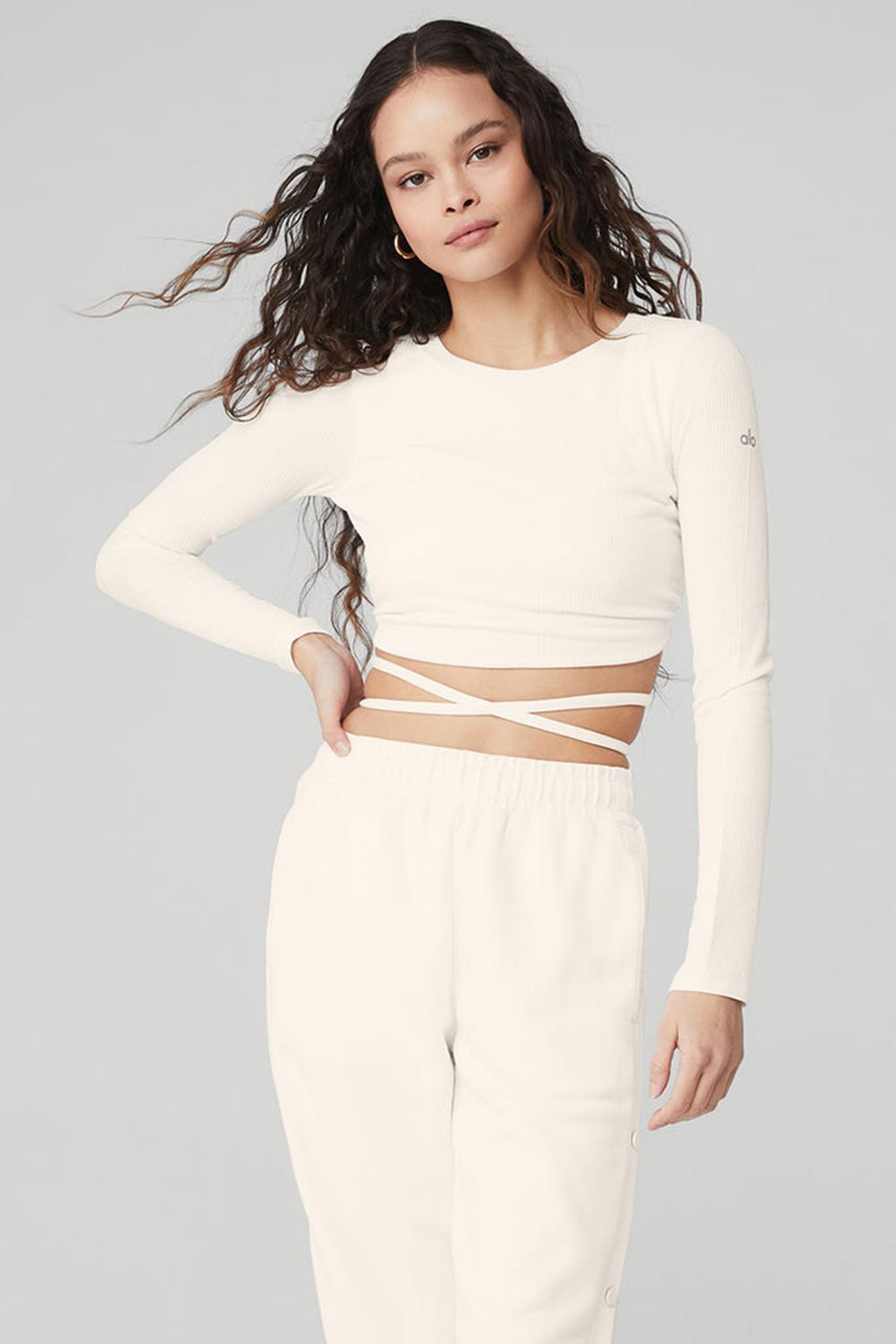 Ivory Women Alo Yoga Ribbed Manifest Long Sleeve | Australia  36854-SMYH