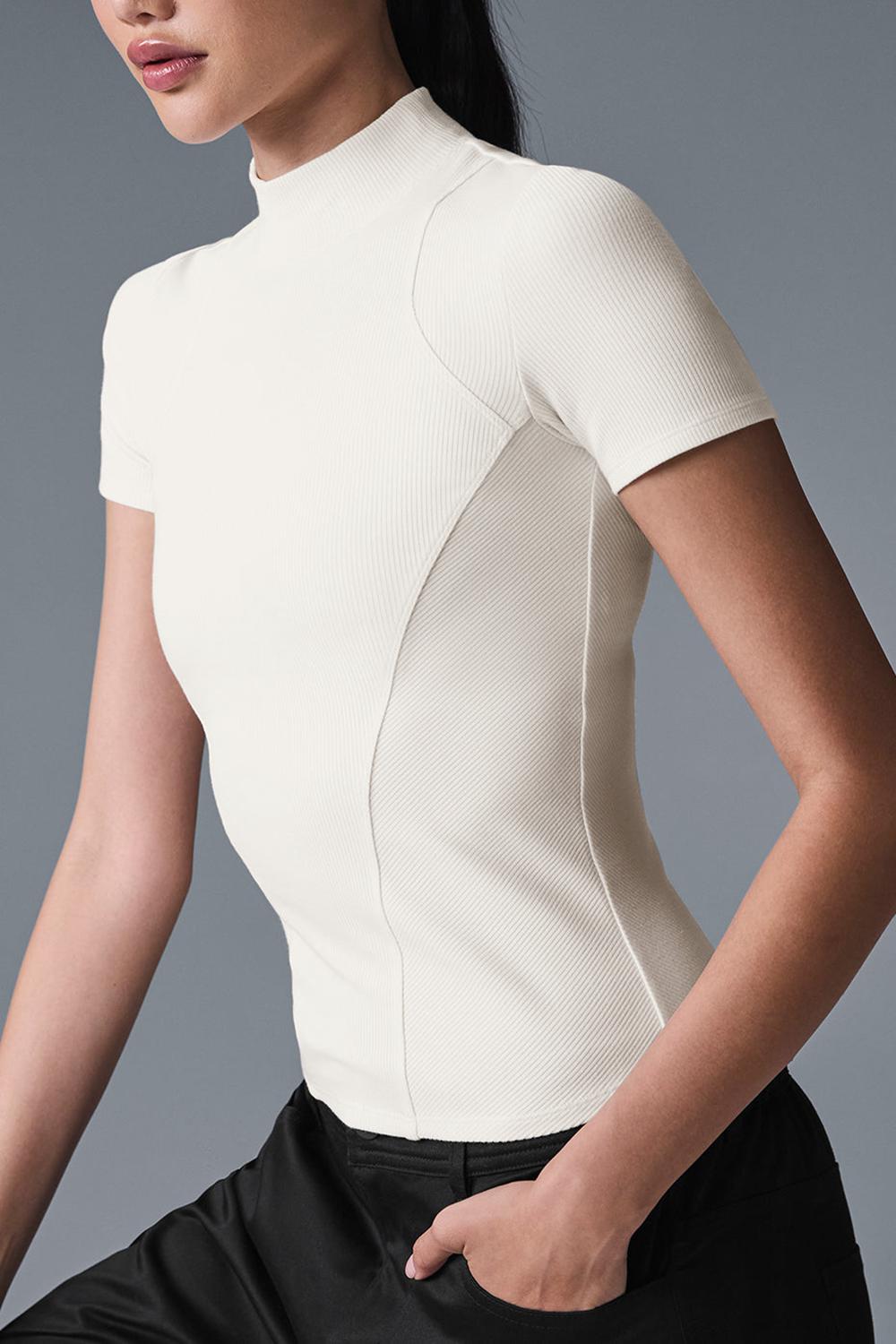 Ivory Women Alo Yoga Ribbed Mesmerize Short Sleeve | Australia  01546-GCBS
