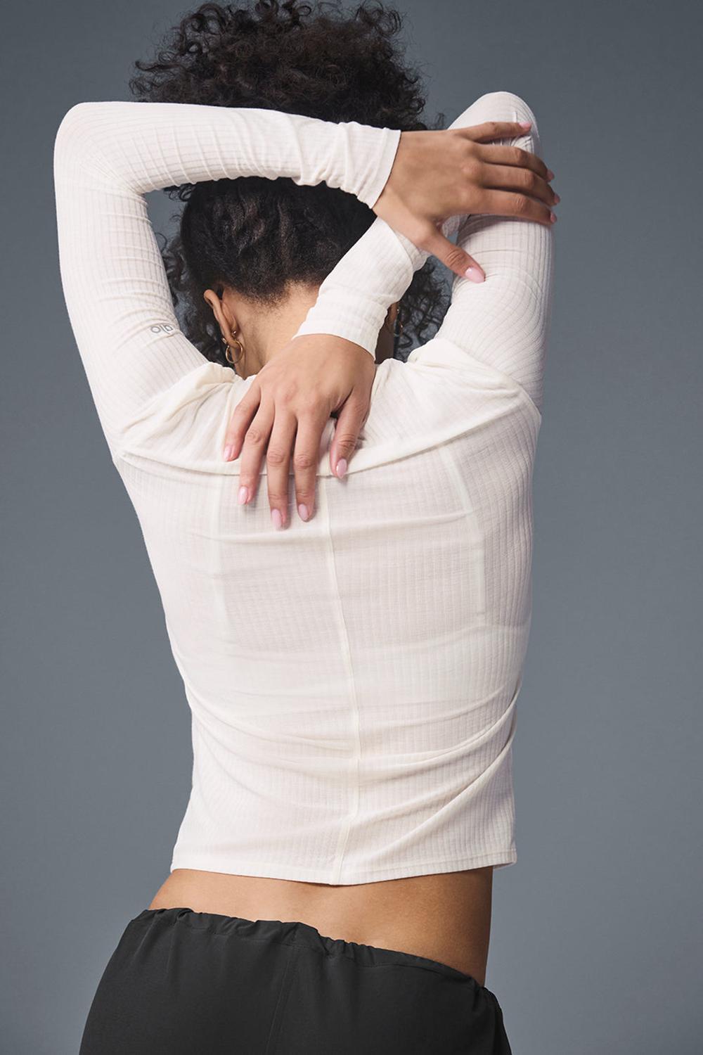 Ivory Women Alo Yoga Ribbed Sea Coast Long Sleeve | Australia  27945-VGXK