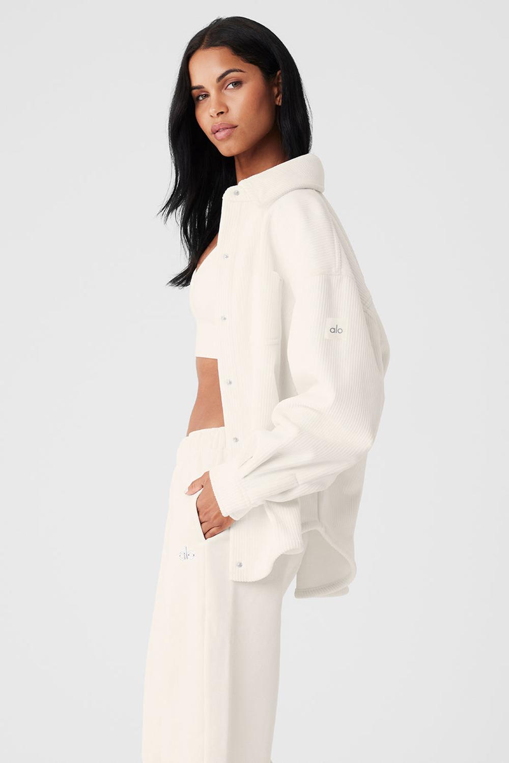 Ivory Women Alo Yoga Ribbed Velour Mountain Side Shacket Jacket | Australia  98762-AMDS