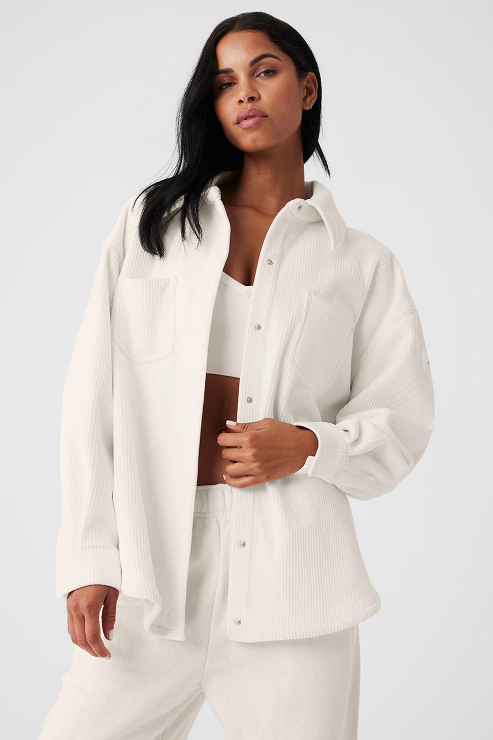 Ivory Women Alo Yoga Ribbed Velour Mountain Side Shacket Jacket | Australia  98762-AMDS
