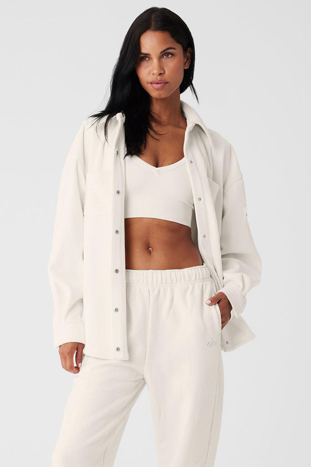Ivory Women Alo Yoga Ribbed Velour Mountain Side Shacket Jacket | Australia  98762-AMDS