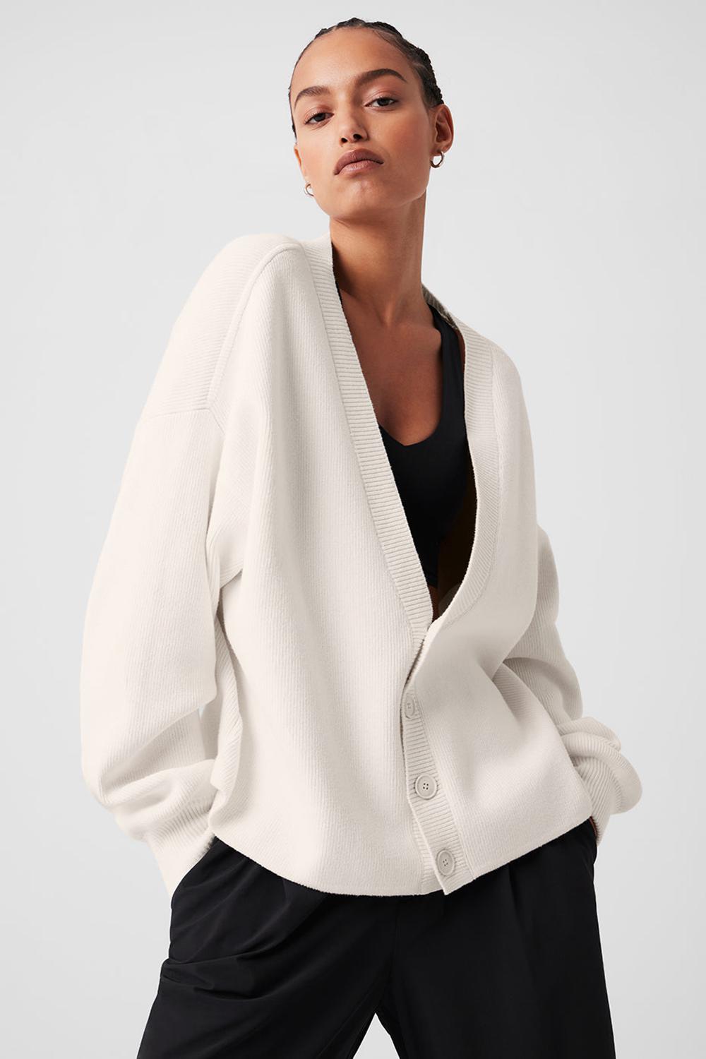 Ivory Women Alo Yoga Scholar Cardigan Sweater | Australia  42907-XOJA