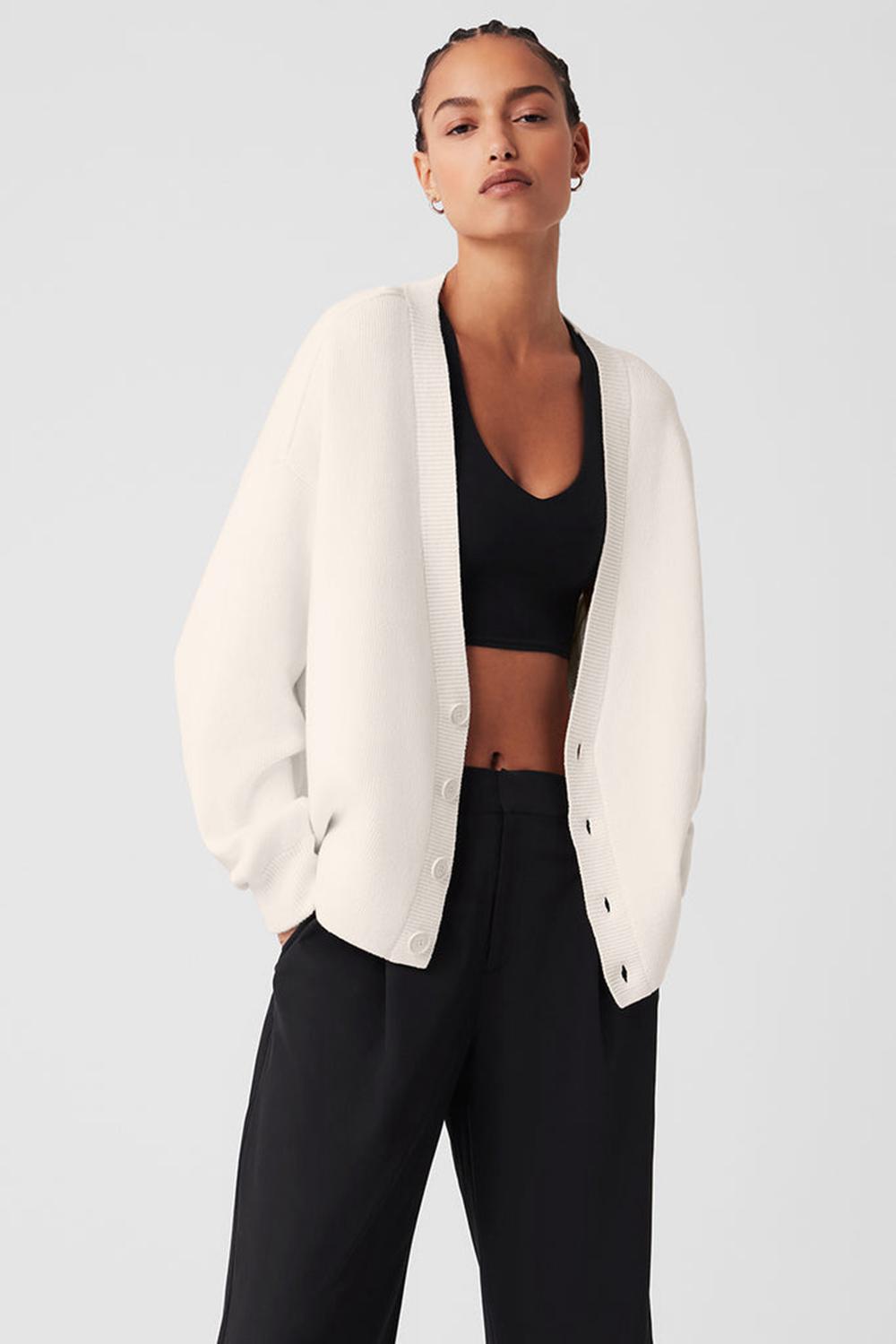 Ivory Women Alo Yoga Scholar Cardigan Sweater | Australia  42907-XOJA