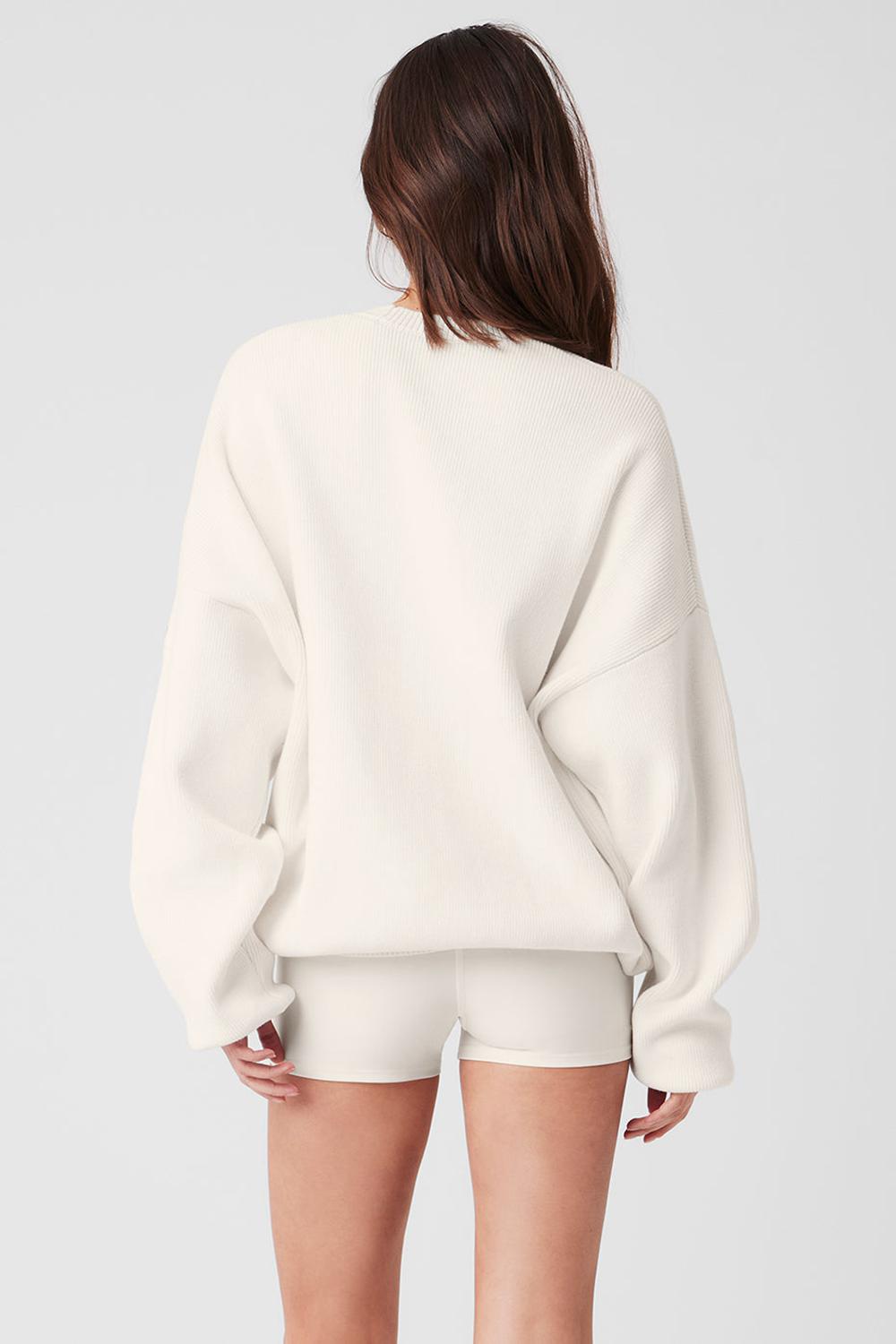 Ivory Women Alo Yoga Scholar Crew Neck Sweater | Australia  79046-UTAC