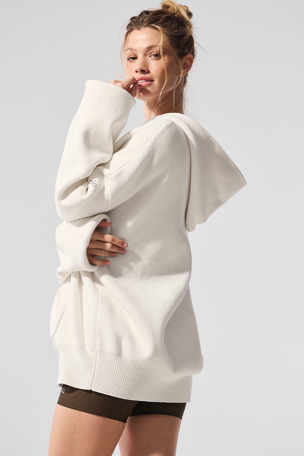 Ivory Women Alo Yoga Scholar Hooded Sweater | Australia  03864-YKSH