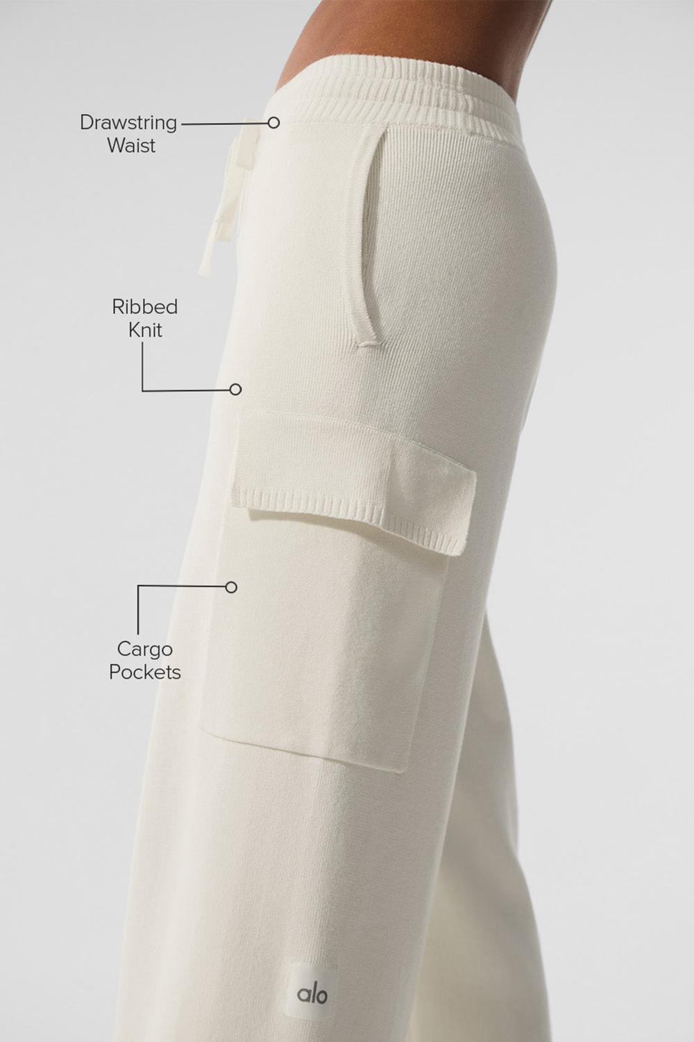 Ivory Women Alo Yoga Scholar Knit High-Waist Cargo Pant | Australia  96204-IFKW