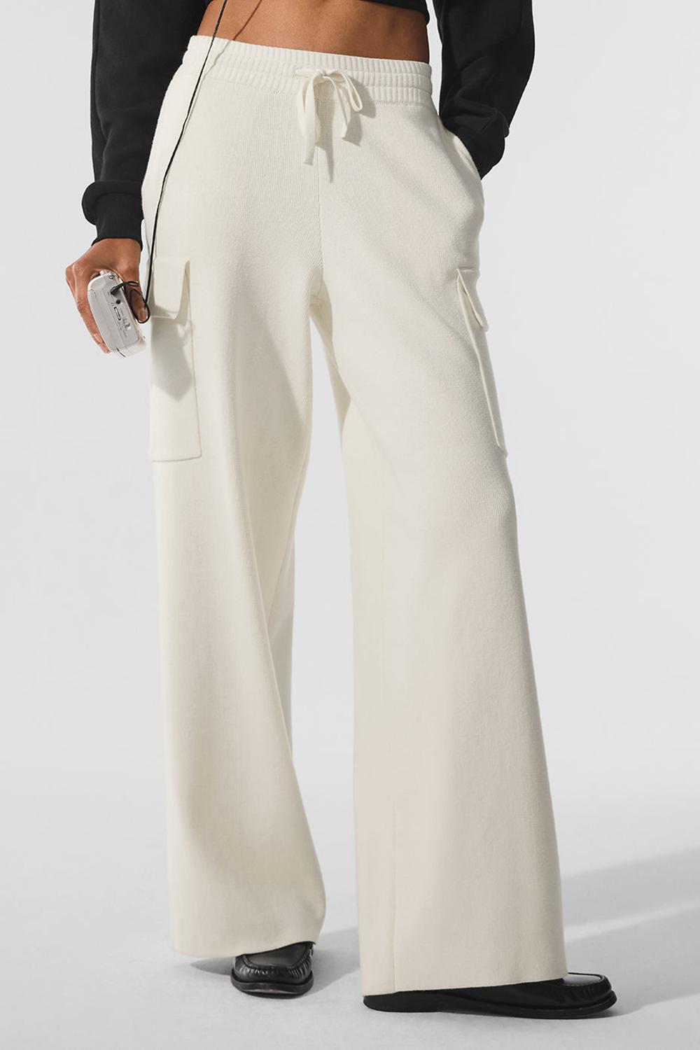 Ivory Women Alo Yoga Scholar Knit High-Waist Cargo Pant | Australia  96204-IFKW