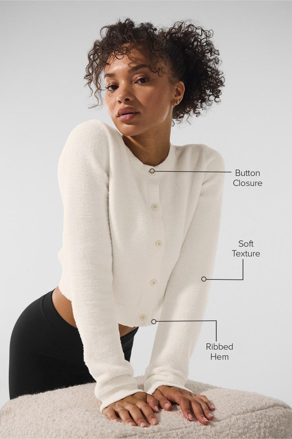 Ivory Women Alo Yoga Snuggle Up Sweater Cropped Cardigan | Australia  75934-JRXF