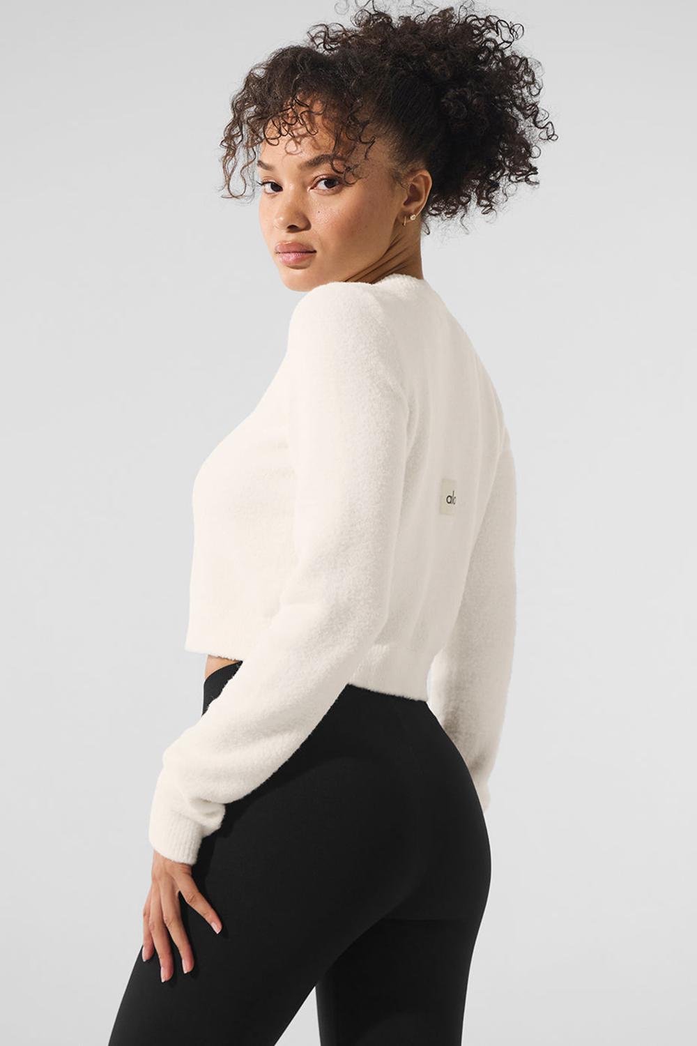 Ivory Women Alo Yoga Snuggle Up Sweater Cropped Cardigan | Australia  75934-JRXF