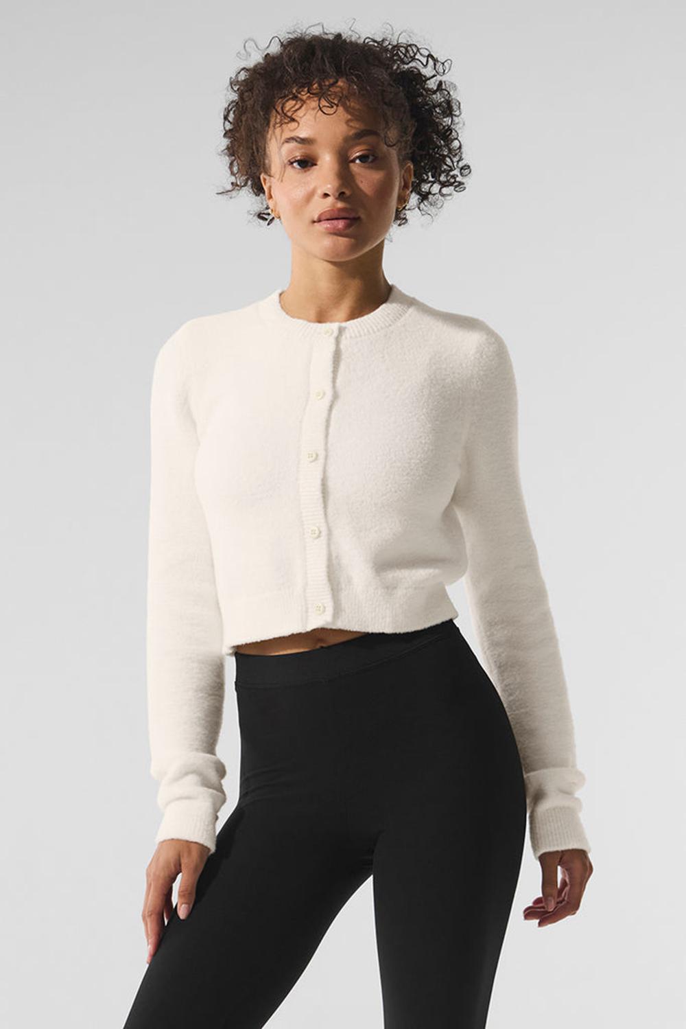 Ivory Women Alo Yoga Snuggle Up Sweater Cropped Cardigan | Australia  75934-JRXF