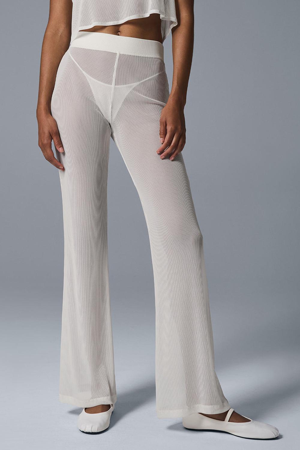 Ivory Women Alo Yoga Striped Mesh Tropical Nights Flare Pant | Australia  07896-DFOW