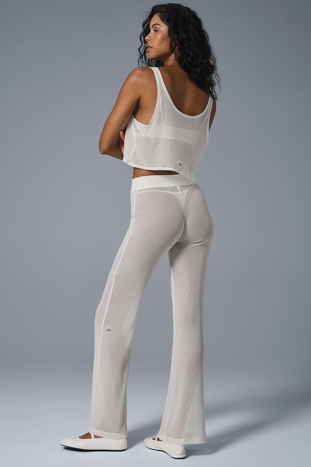 Ivory Women Alo Yoga Striped Mesh Tropical Nights Flare Pant | Australia  07896-DFOW