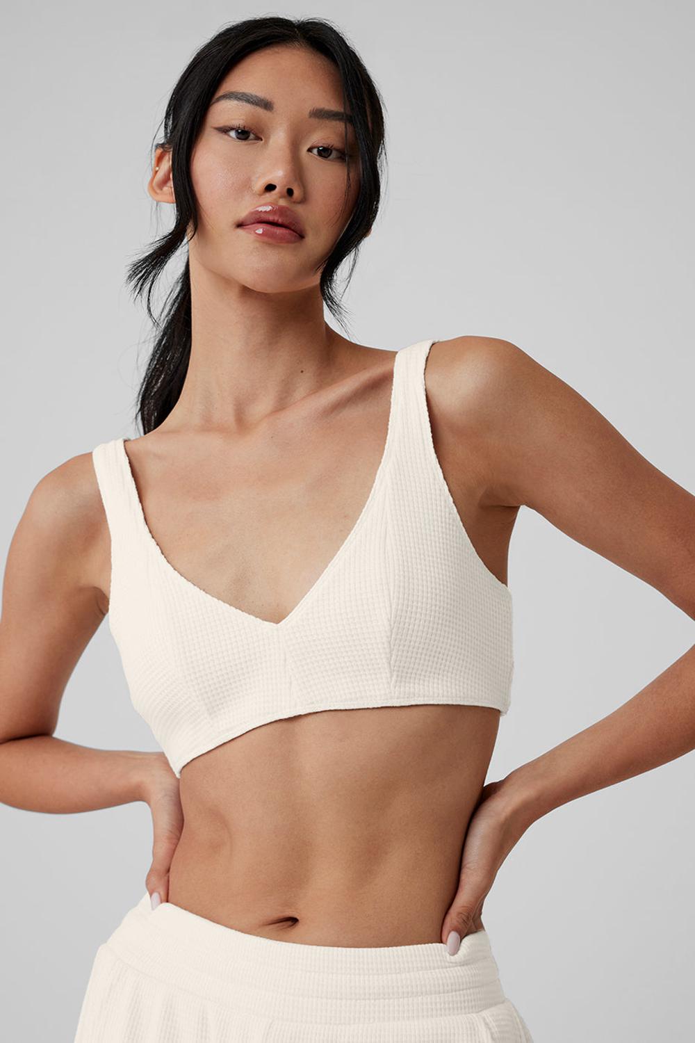 Ivory Women Alo Yoga Waffle Weekend Escape Bra | Australia  05619-QLFP