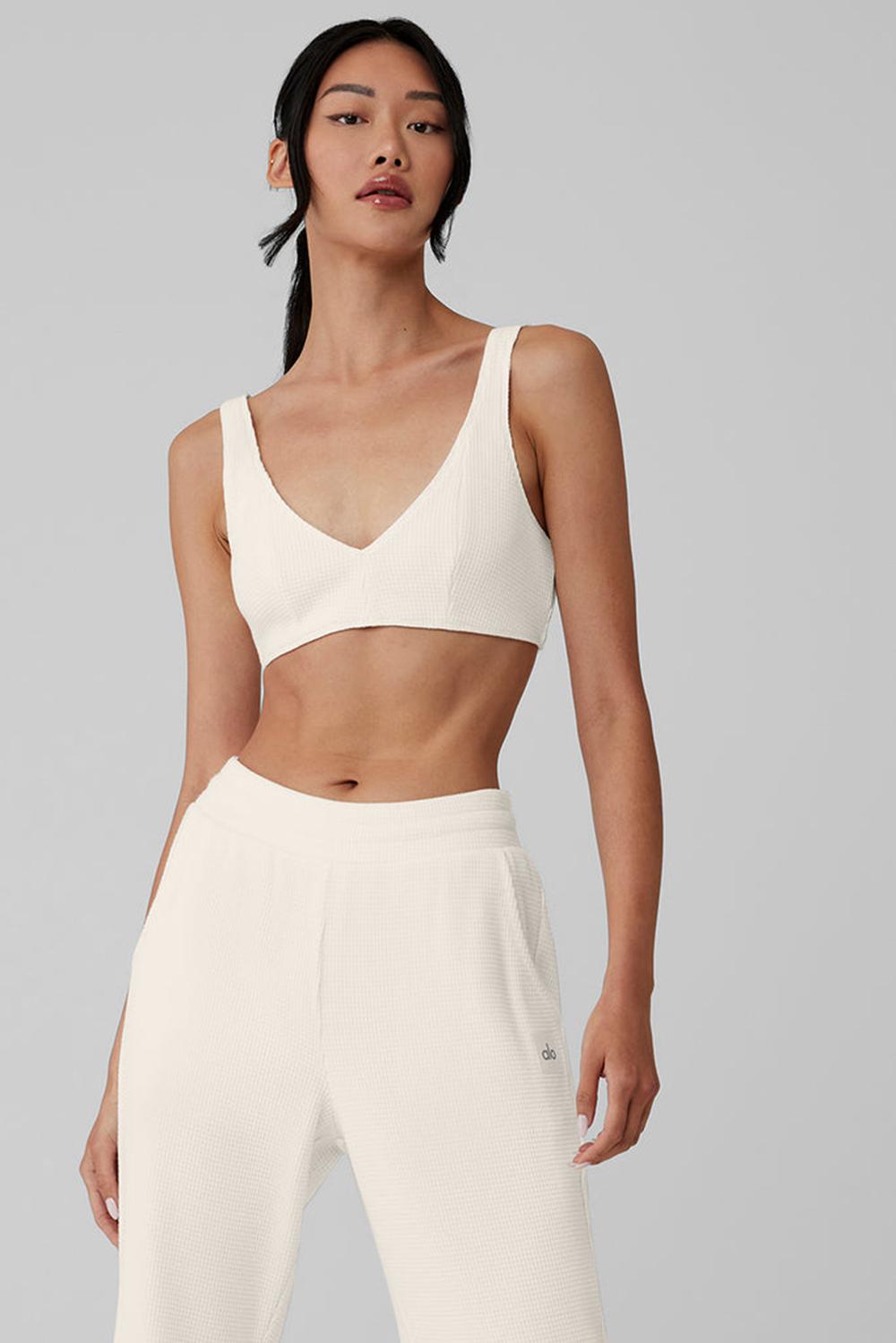 Ivory Women Alo Yoga Waffle Weekend Escape Bra | Australia  05619-QLFP