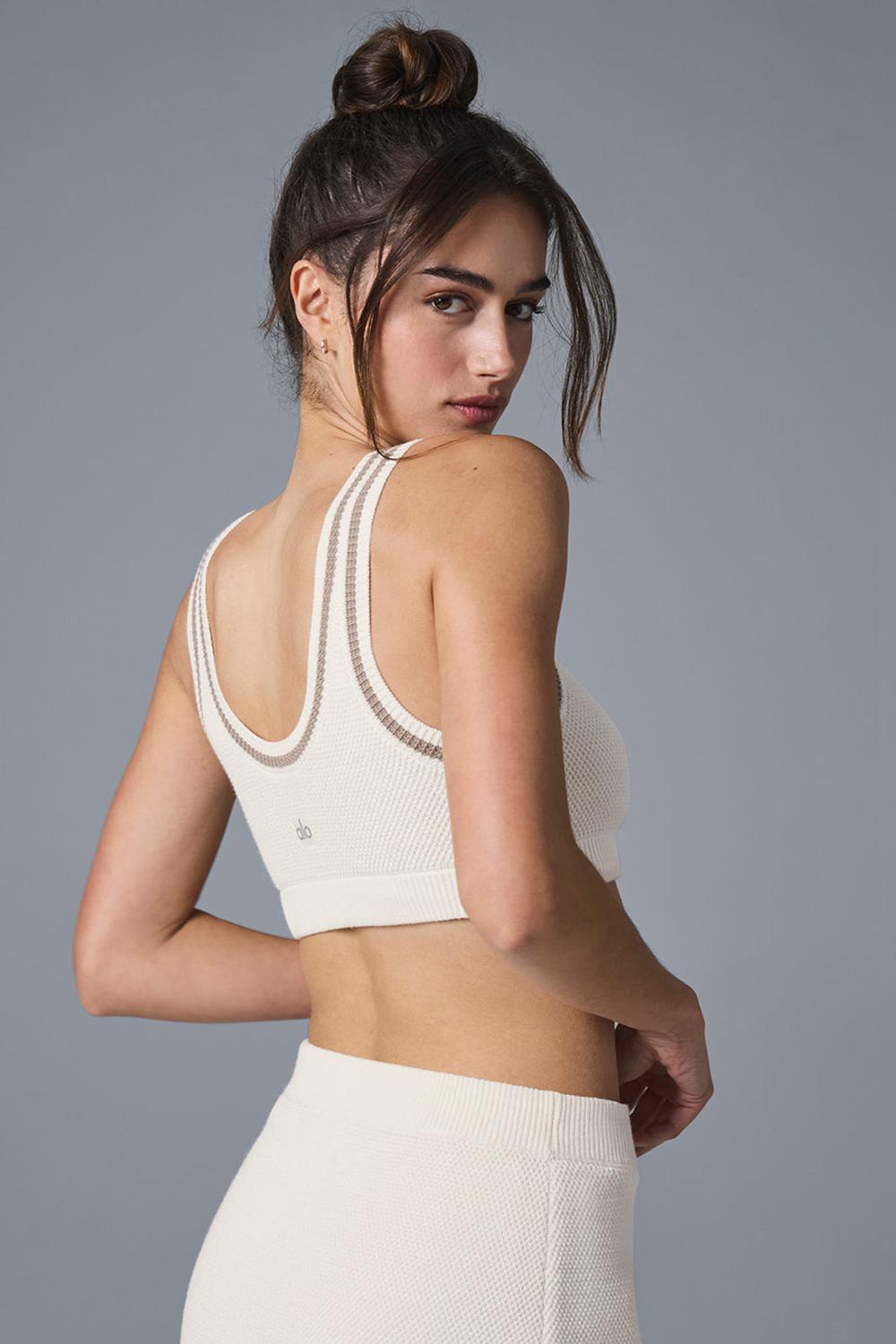 Ivory / Gravel Women Alo Yoga Tennis Club Sweater Knit Bra | Australia  43165-MAQD
