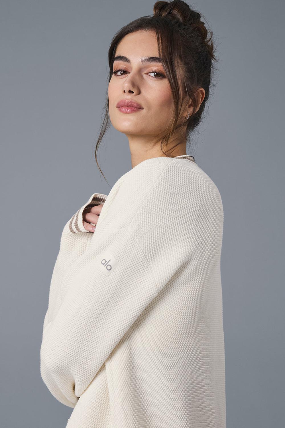 Ivory / Gravel Women Alo Yoga Tennis Club Sweater Knit Cardigan | Australia  53768-APKC