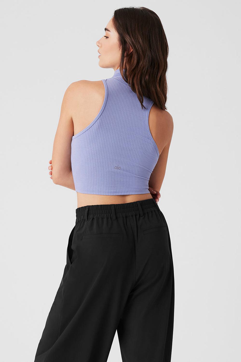 Lilac Blue Women Alo Yoga Ribbed Sea Coast Cropped Turtleneck Tank | Australia  89564-QUBL