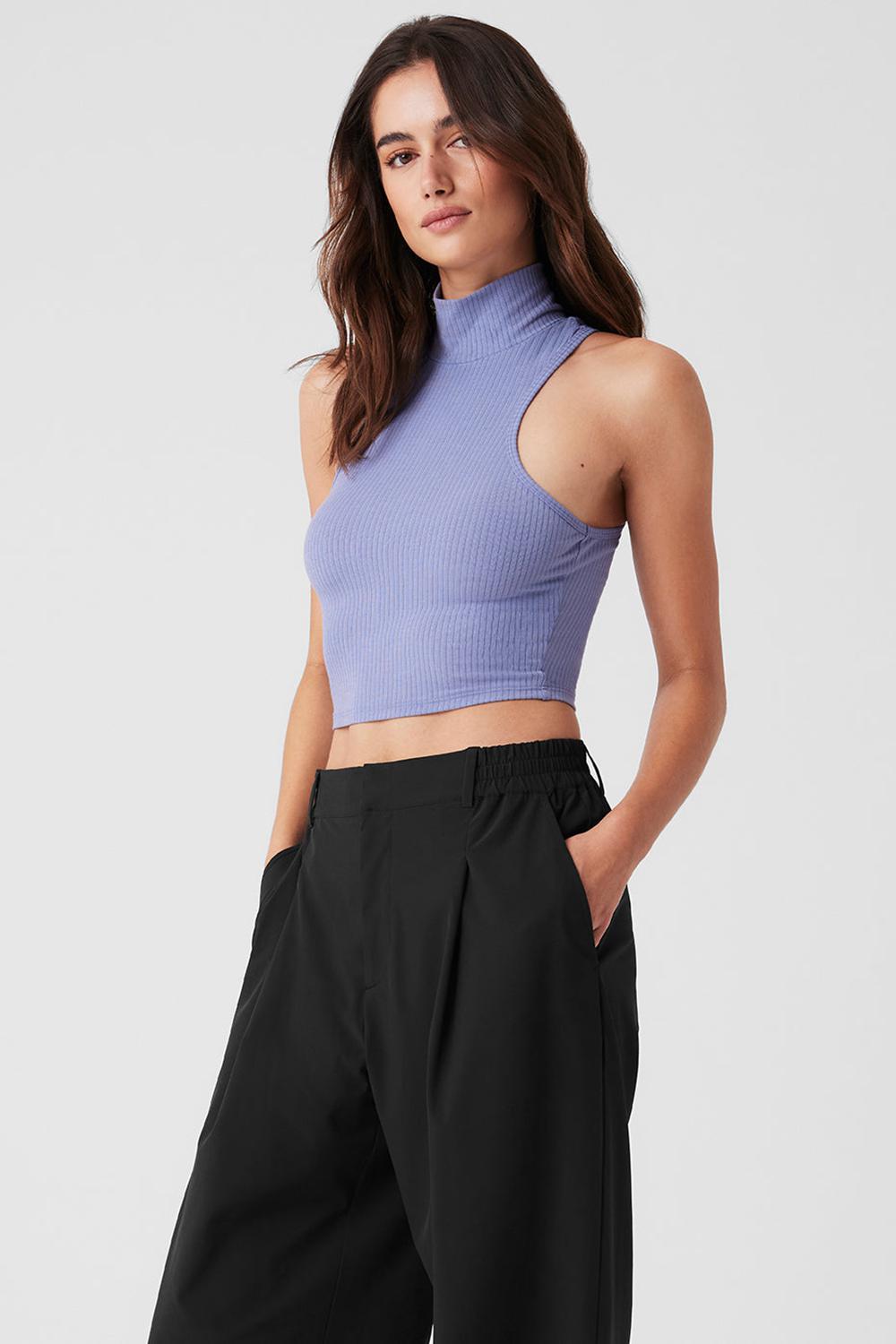 Lilac Blue Women Alo Yoga Ribbed Sea Coast Cropped Turtleneck Tank | Australia  89564-QUBL