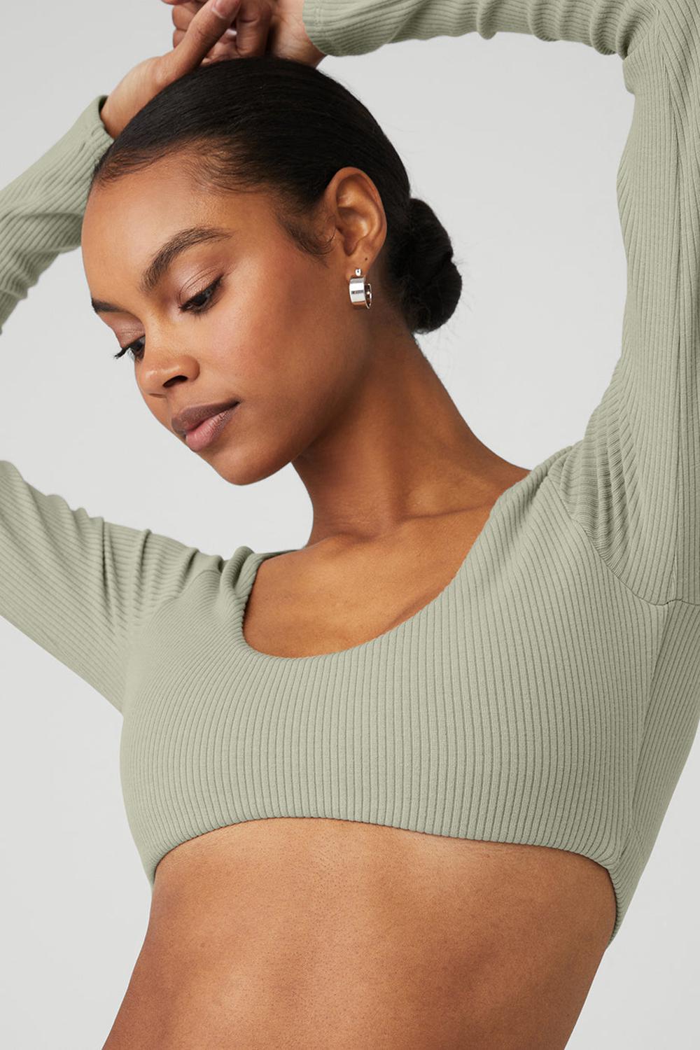 Limestone Women Alo Yoga Ribbed Defined Long Sleeve Bra | Australia  10958-PVIJ
