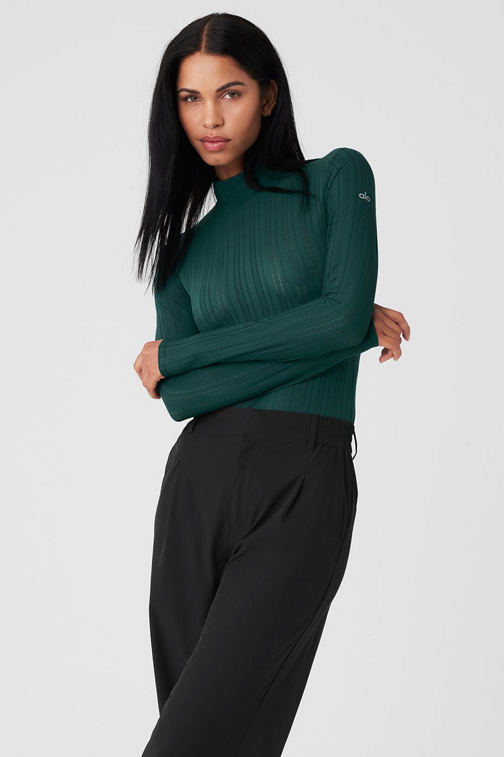 Midnight Green Women Alo Yoga Euphoria Long Sleeve Bodysuit | Australia  82693-QUVF